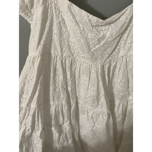 Bardot Junior White Eyelet Lace Cotton Dress Size 16 With Puff Sleeves & Back Zi - Picture 2 of 5